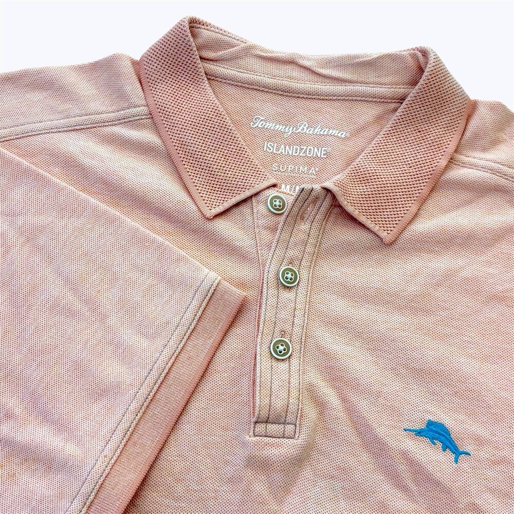 Tommy Bahama IslandZone Supima‎ Cotton Polo Shirt Mens M Peach Marlin Logo
